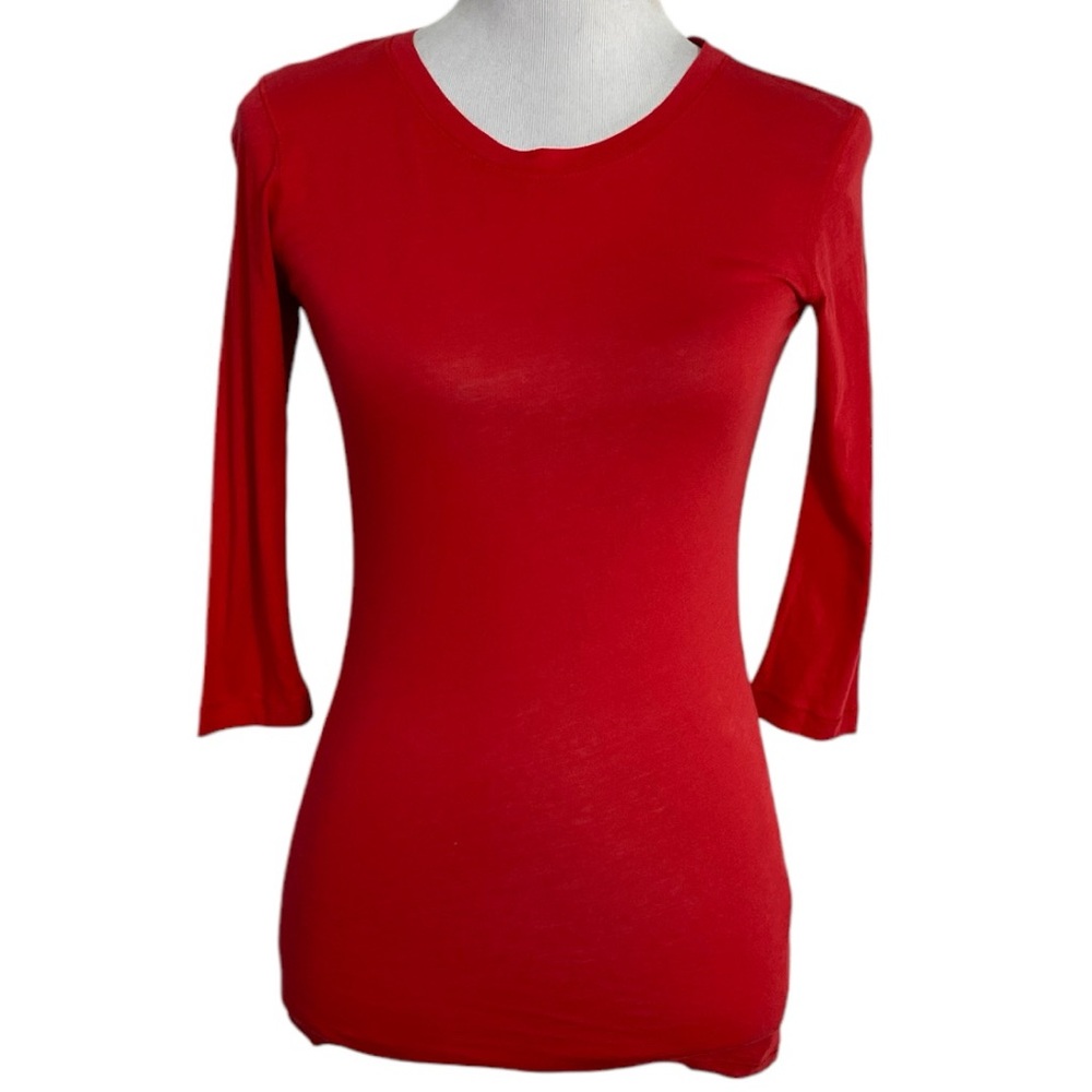 Stephanie B Pima Cotton 3/4 Sleeve Top in Red Size XS